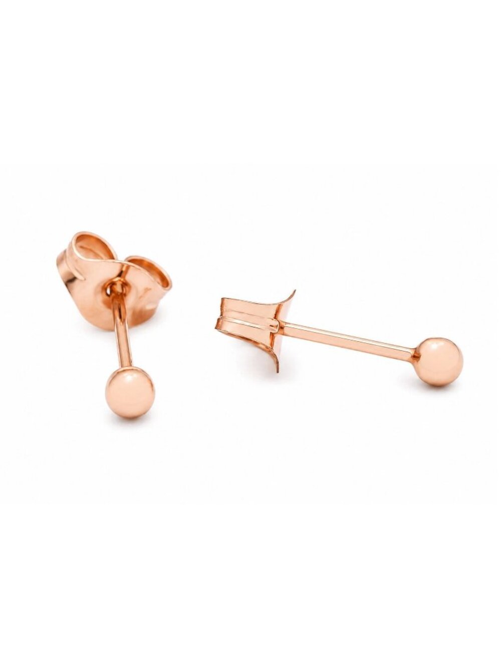 Ball Small 2 mm Stud Earrings 14k Solid Rose Gold